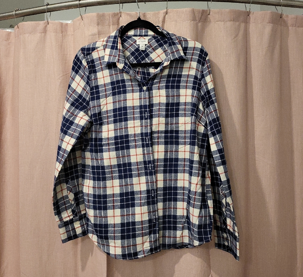 J. Crew Men's Navy, White & Red Plaid Button-Up Shirt